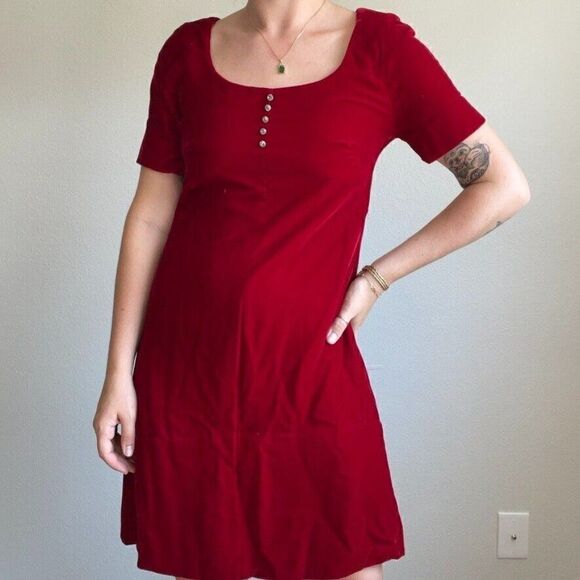 Vintage 90s Womens Red Velvet Vamp Holiday Cocktail Christmas Mini Dress Sz S - Picture 2 of 7